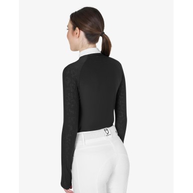 Polo de concours Equestro manches longue stretch noir
