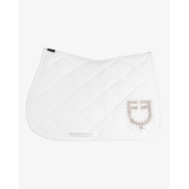Tapis de selle de saut Equestro blanc avec logo en strass