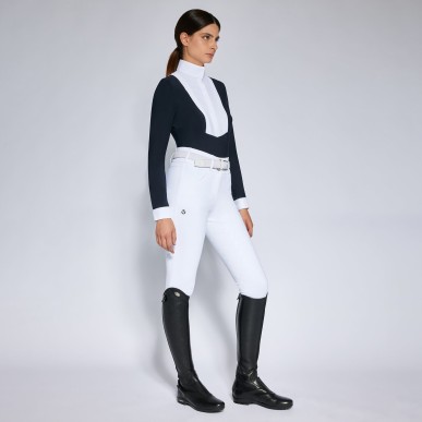 Chemise de concours à manches longues pour femme Cavalleria Toscana navy et blanche