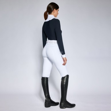 Chemise de concours à manches longues pour femme Cavalleria Toscana navy et blanche