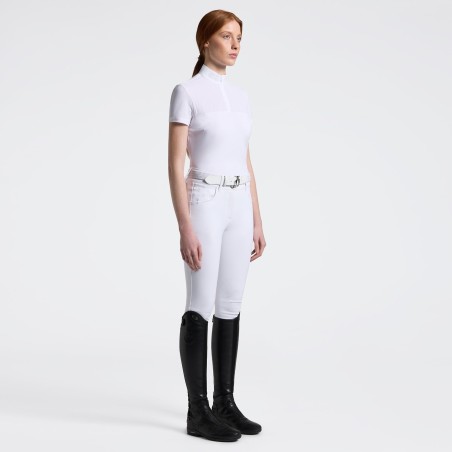 Polo de compétition à manches courtes pour femme Cavalleria Toscana blanche