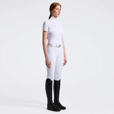 Polo de compétition à manches courtes pour femme Cavalleria Toscana blanche