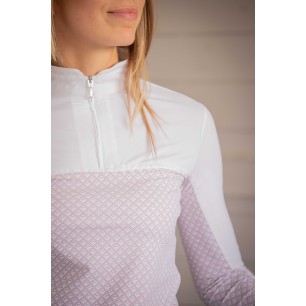 Polo de compétition manches longues Pénélope Debbie blanc/rose