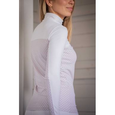 Polo de compétition manches longues Pénélope Debbie blanc/rose