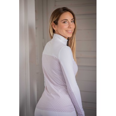 Polo de compétition manches longues Pénélope Debbie blanc/rose