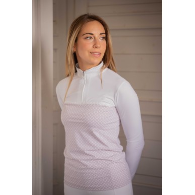 Polo de compétition manches longues Pénélope Debbie blanc/rose