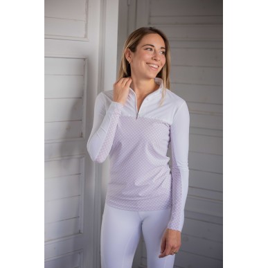 Polo de compétition manches longues Pénélope Debbie blanc/rose