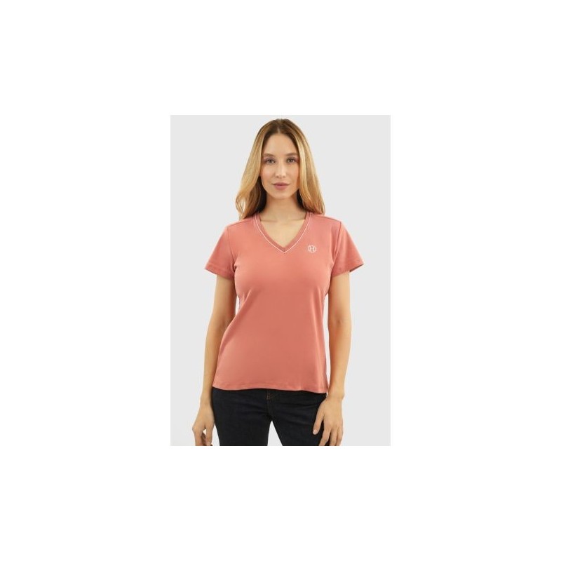 Tee-shirt col V Berenice Rose Aurore Femme - Harcour Tee-shirt col V Berenice Rose Aurore Femme - Harcour