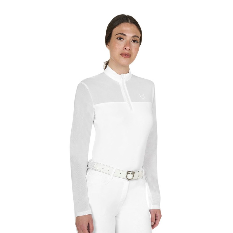 Polo concours femme manches longues blanc - Equestro Polo concours femme manches longues blanc - Equestro