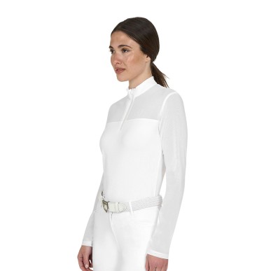 Polo concours femme manches longues blanc - Equestro