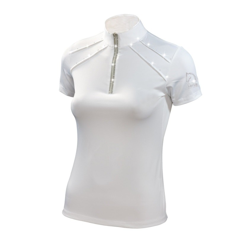 Polo de concours pour femme avec zip argent et ruban lurex Blanc Tattini Polo de concours pour femme avec zip argent et ruban lurex Blanc Tattini