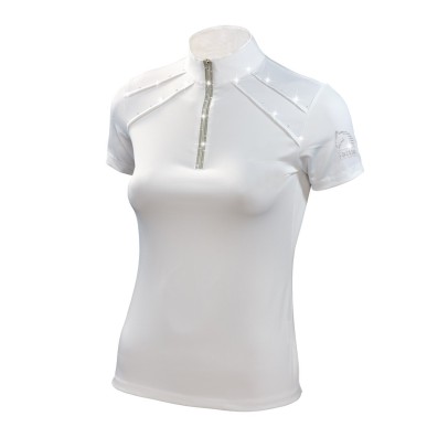 Polo de concours pour femme avec zip argent et ruban lurex Blanc