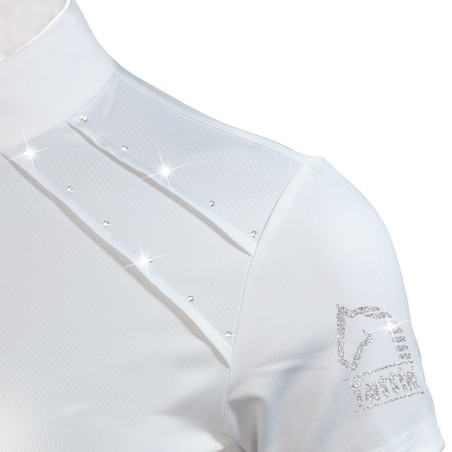 Polo de concours pour femme avec zip argent et ruban lurex Blanc Tattini