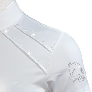 Polo de concours pour femme avec zip argent et ruban lurex Blanc