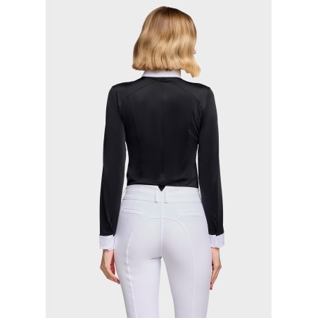 Polo de concours manches longues Samshield Aline floral - Noir