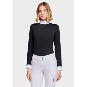 Polo de concours manches longues Samshield Aline floral - Noir