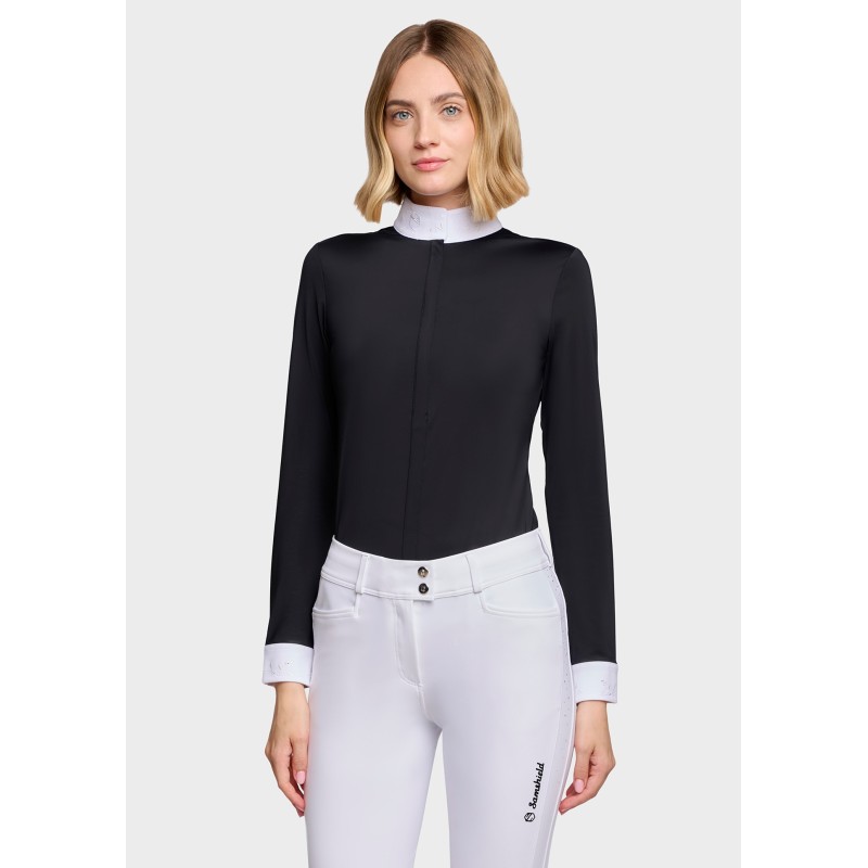 Polo de concours manches longues Samshield Aline floral  - Noir