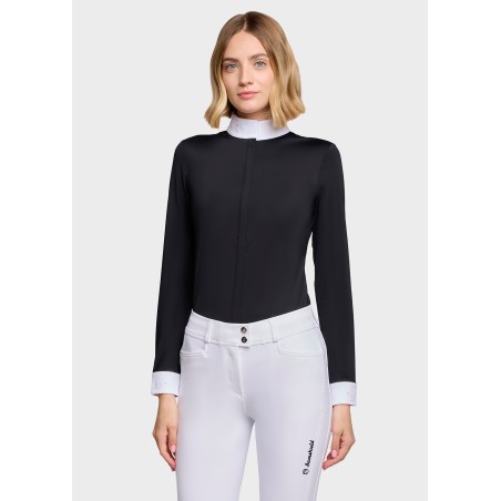 Polo de concours manches longues Samshield Aline floral - Noir