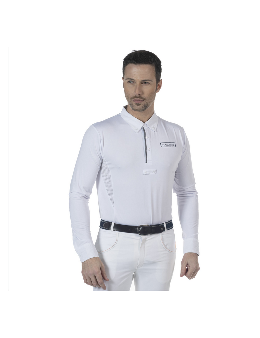 Polo de compétition manches longues pour homme Flags and cup Comodoro blanc Polo de compétition manches longues pour homme Flags and cup Comodoro blanc